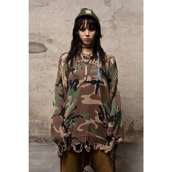 R13 Camo Distressed Sweater in Printed Camo Size M - Picture 1 of 6
